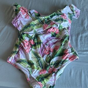 Kona Sol Tropical Leaf and Floral Swimsuit